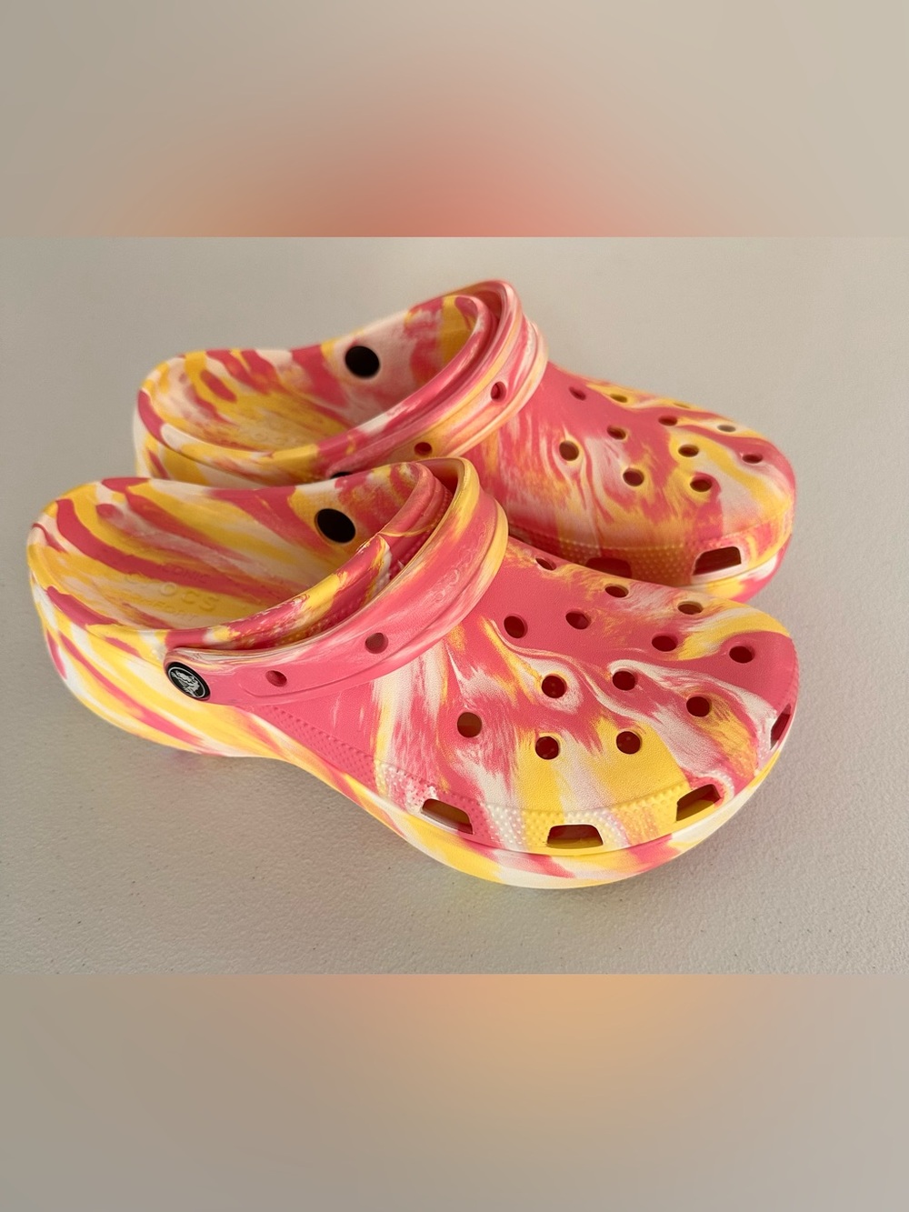 CROCS Tie-Dye Pink Yellow White Classic Slip-On Clogs